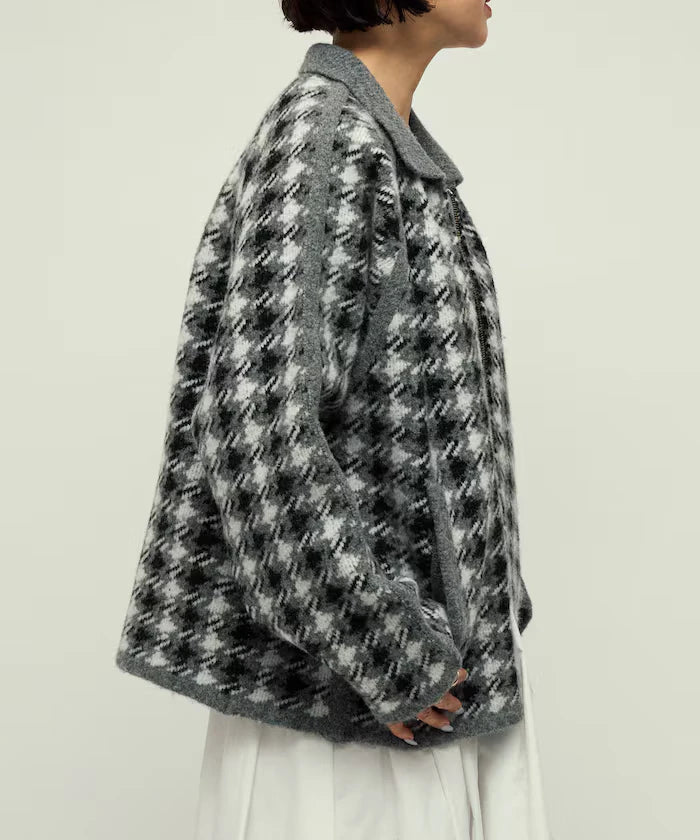 Wool Blend Gancube Check Knit Zip Blouson