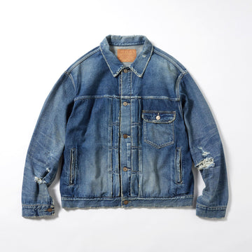 GL15558H / RECYCLED WASTE SUVIN COTTON YARN 11.5oz. DENIM PLEATED BLOUSE VINTAGE WASHED