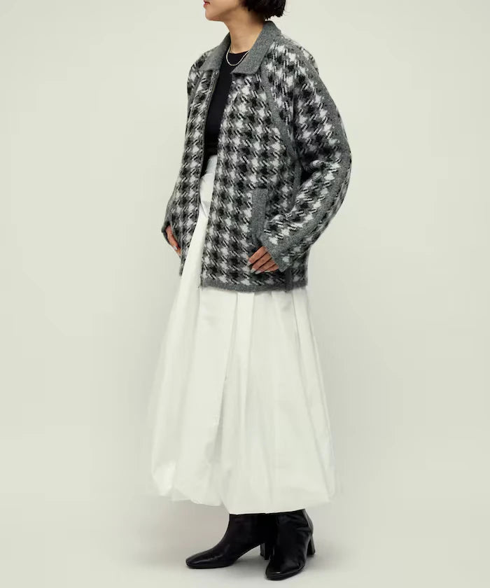 Wool Blend Gancube Check Knit Zip Blouson