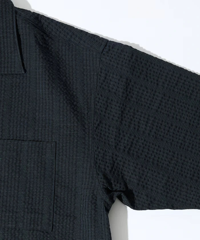 Seersucker Spindle Open Collar Short Sleeve Shirt