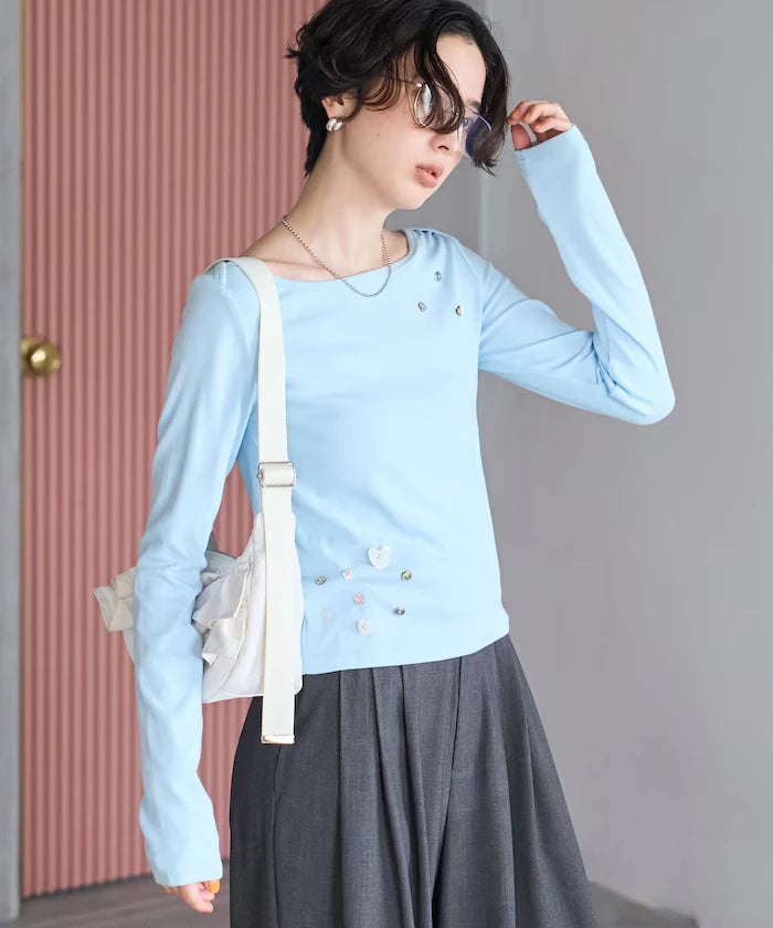 Many Button Cotton Modal Long Sleeve T-Shirt