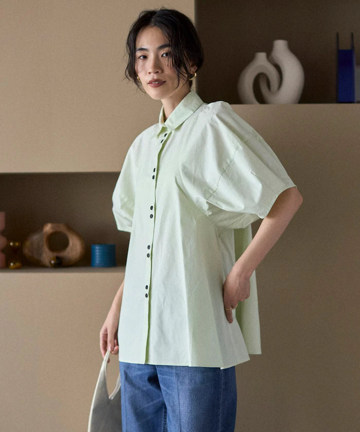 Color Added Balloon Sleeve Shirt / 5 Sleeve Blouse