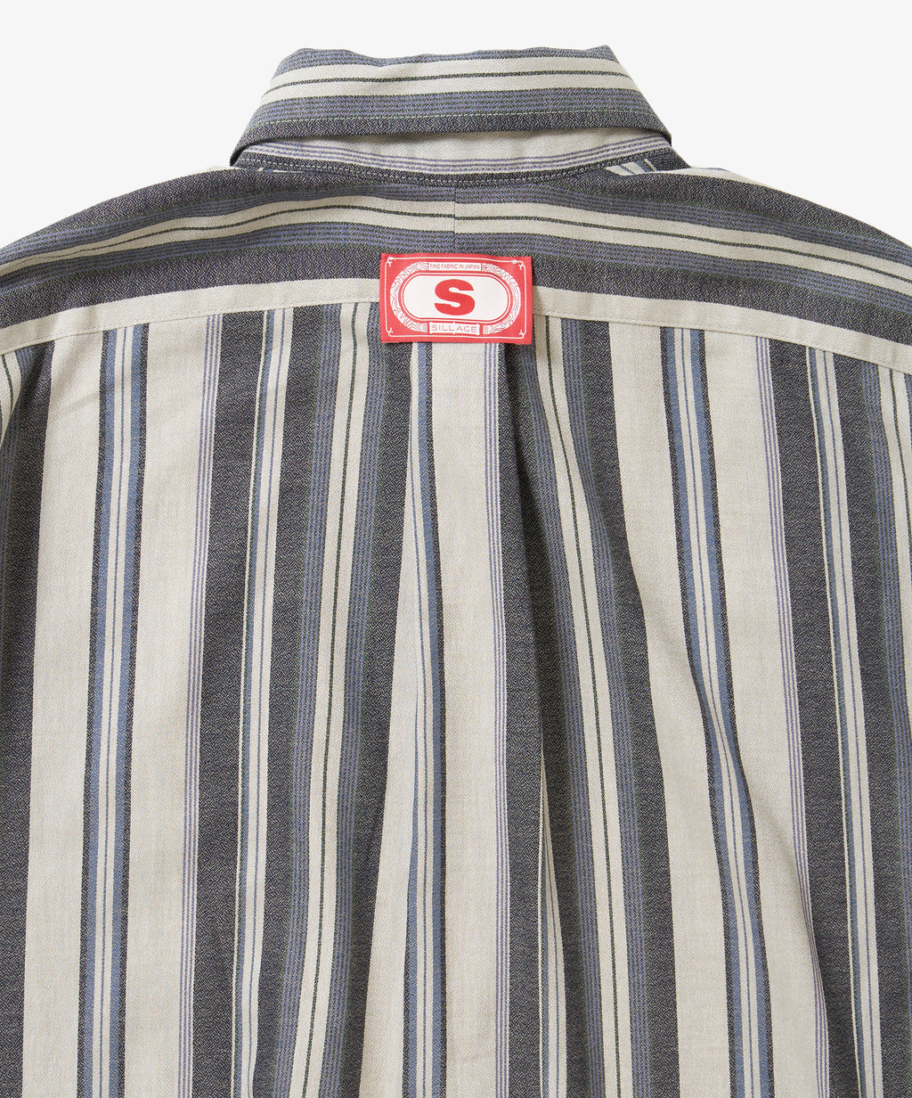 banshu ori wide shirt navy stripe