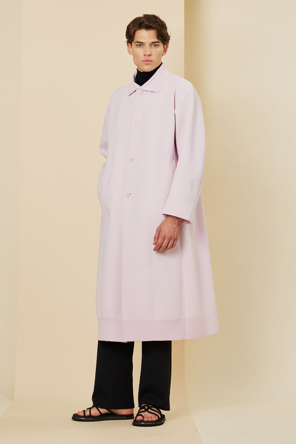 MESH STAND FALL COLLAR LONG COAT