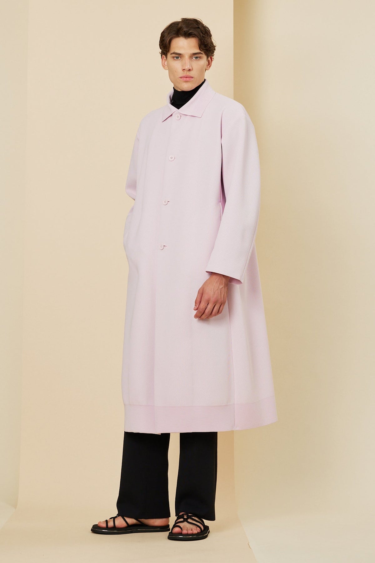 MESH STAND FALL COLLAR LONG COAT