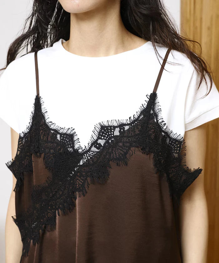 Lace Contrast Vintage Satin Camisole Top