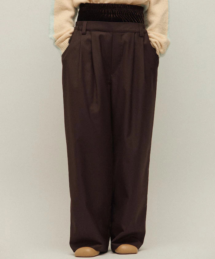 Velour Double Waist Easy Slacks / Wide Silhouette Wool-like Slacks Pants