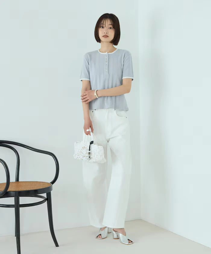 Henry Neck Knitted Lace T-Shirt