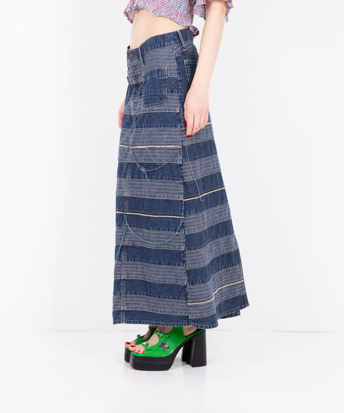 Scratch Long Denim Skirt