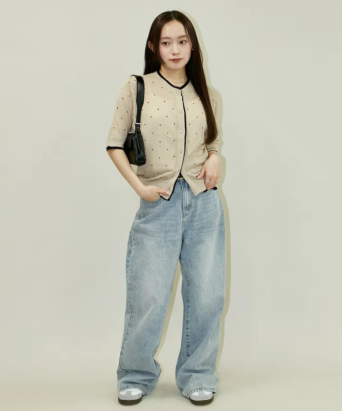 Dot Pattern Layered Short Sleeve Knit Cardigan Limited Release