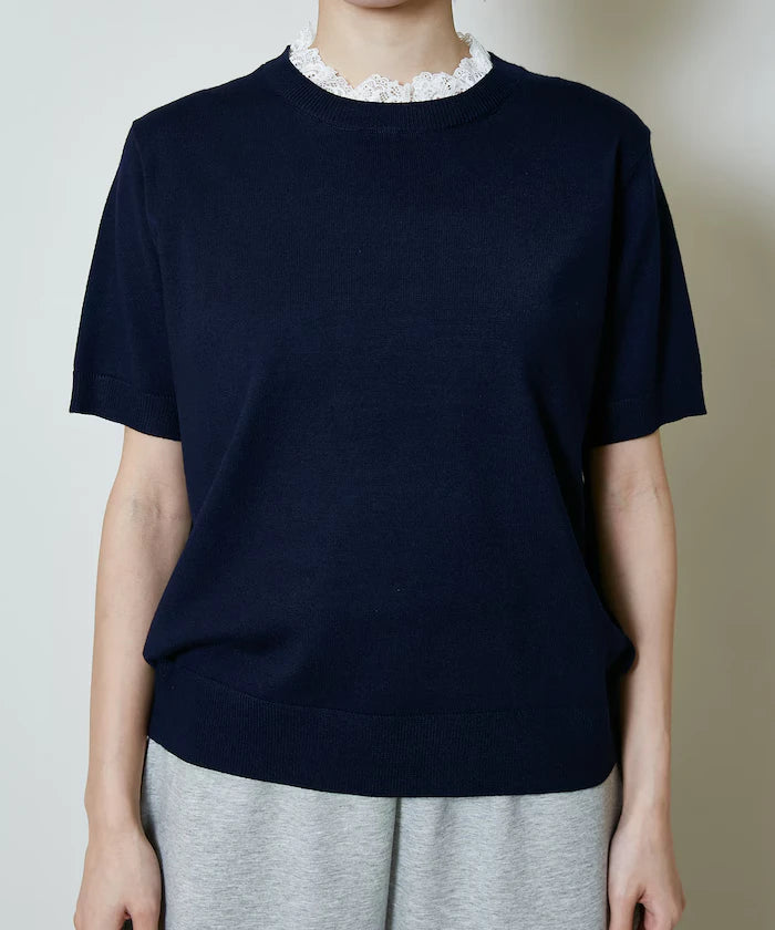 Lace Docking Short Sleeve Knit Top Limited Edition