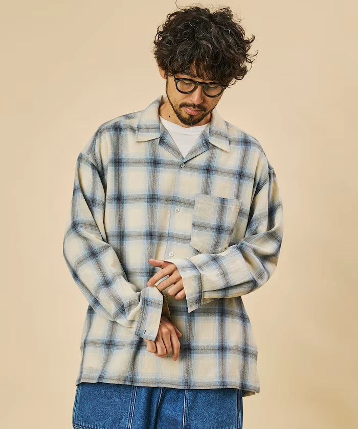 Relaxed Fit Sheer Ombre Check Open Collar Shirt