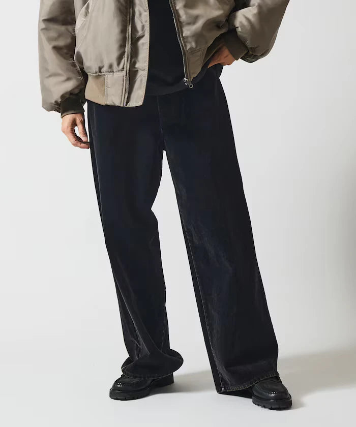 Flocked Denim Contrast Wide Straight Pants