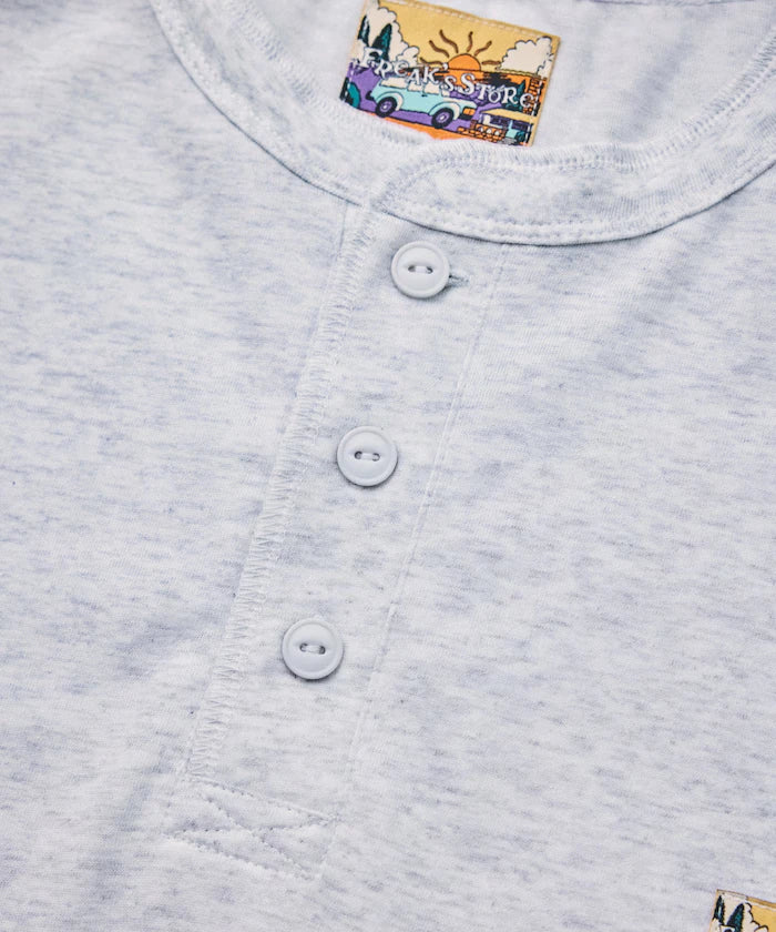 FREAK'S STORE for BEACH & FES Relax Fit One Point Logo Spindle Henley Neck Long Sleeve T-Shirt