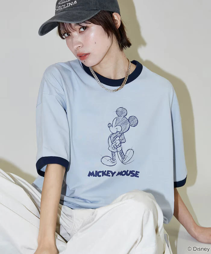 <Functional Material>Mickey Mouse/Sketch Ringer T-Shirt Limited Edition