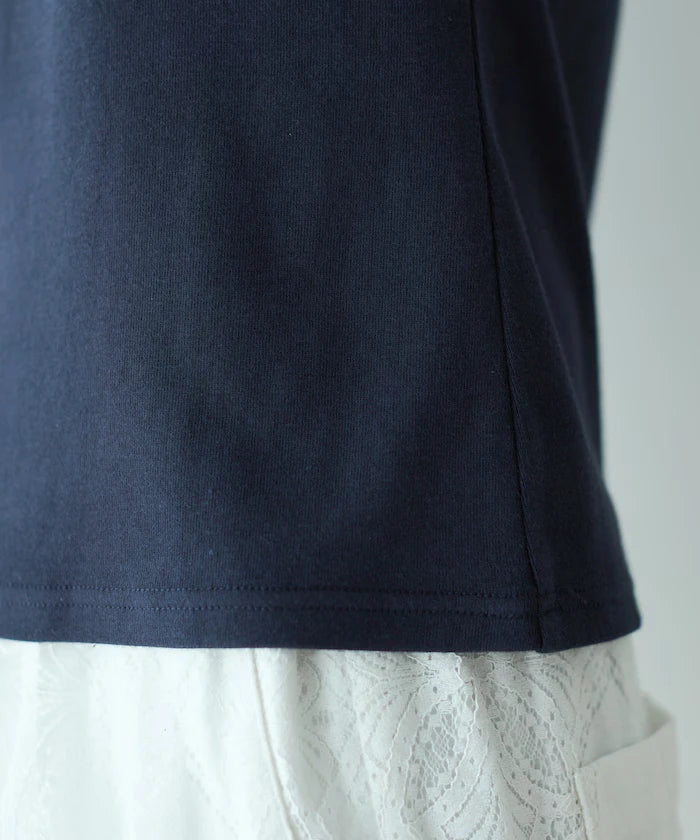 Shell Button Flower Motif Cotton Modal T-Shirt