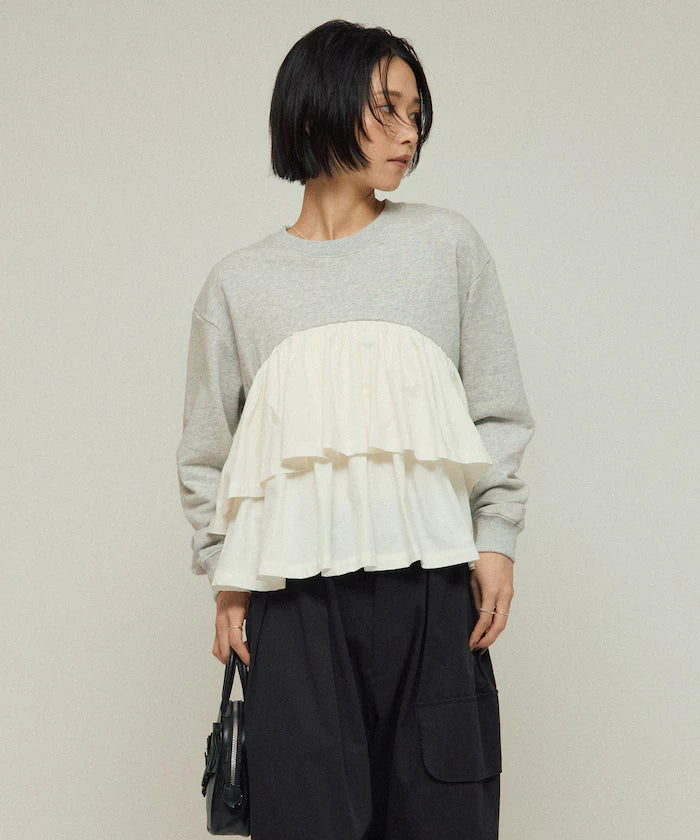 Organic Cotton Docking Frill Sweat / Relaxed Fit / Backed Sweat