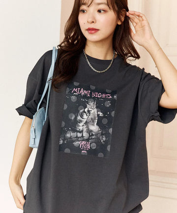 <Functional Material> MIAMI NIGHTS Cat Photo T-shirt Limited Edition