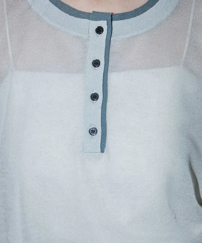 Washable linen color block henley neck knit top limited release