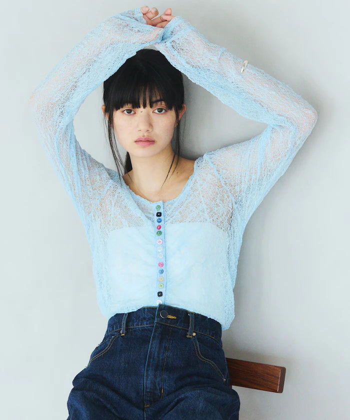 Many Button Lace Shirring Cardigan