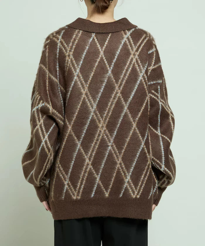 Checked pattern mohair touch skimmer knit limited edition