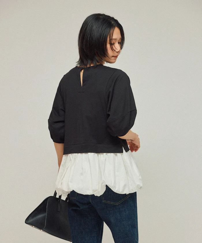 Organic Cotton Peplum Switch Top / 5-minute Sleeve T-Shirt