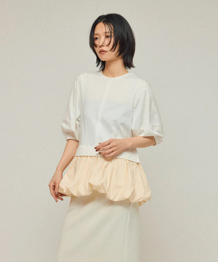 Organic Cotton Peplum Switch Top / 5-minute Sleeve T-Shirt