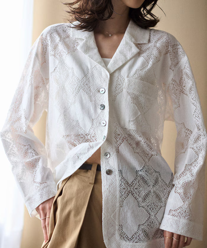 [February 12 12:00 Release] Panel Lace Shirt Jacket / Compatible with Setup