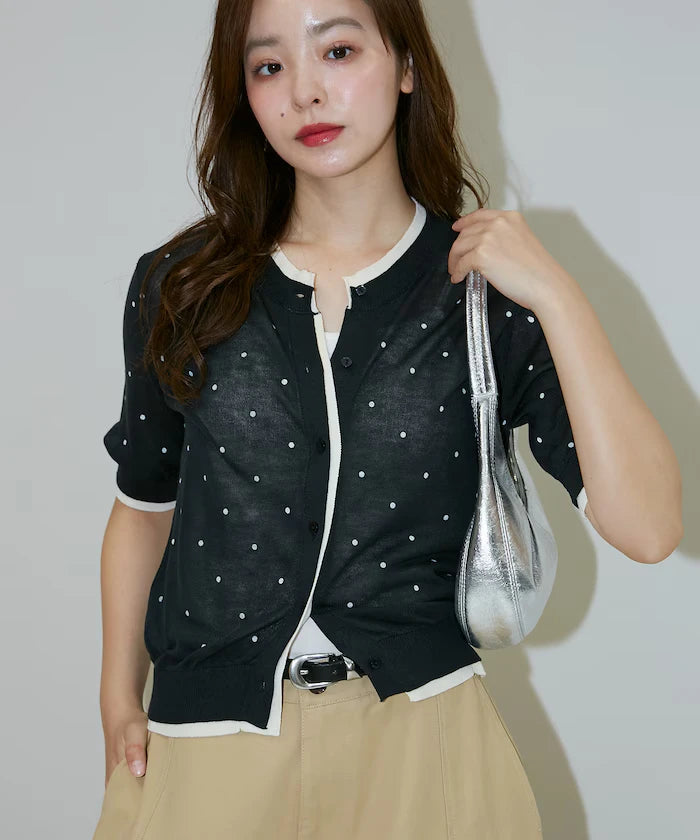 Dot Pattern Layered Short Sleeve Knit Cardigan Limited Release