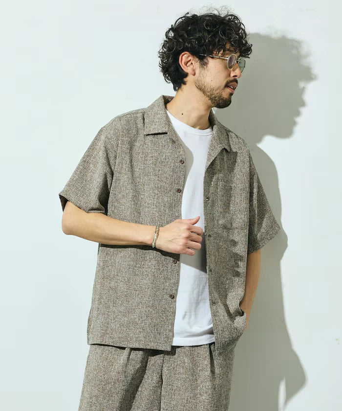 Dry Touch Summer Tweed Short Sleeve Open Collar Shirt