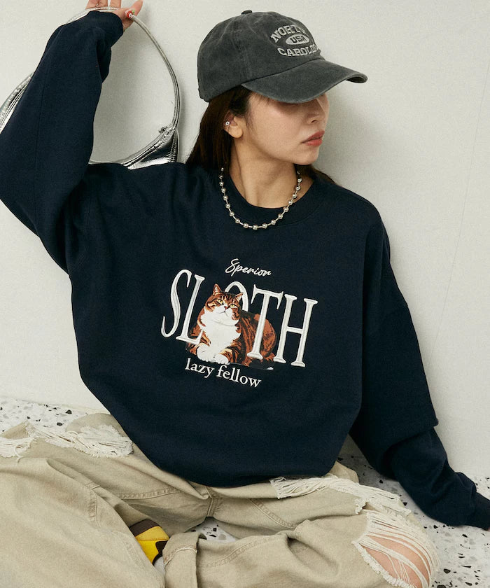 SLOTH Cat Fleece Lined Sweatshirt Limited Edition