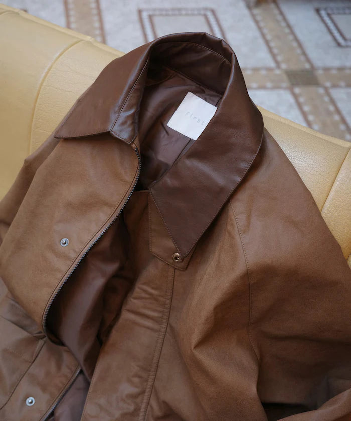 Oversized leatherette blouson / Mixed material switching