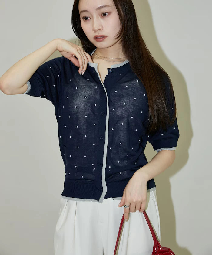 Dot Pattern Layered Short Sleeve Knit Cardigan Limited Release