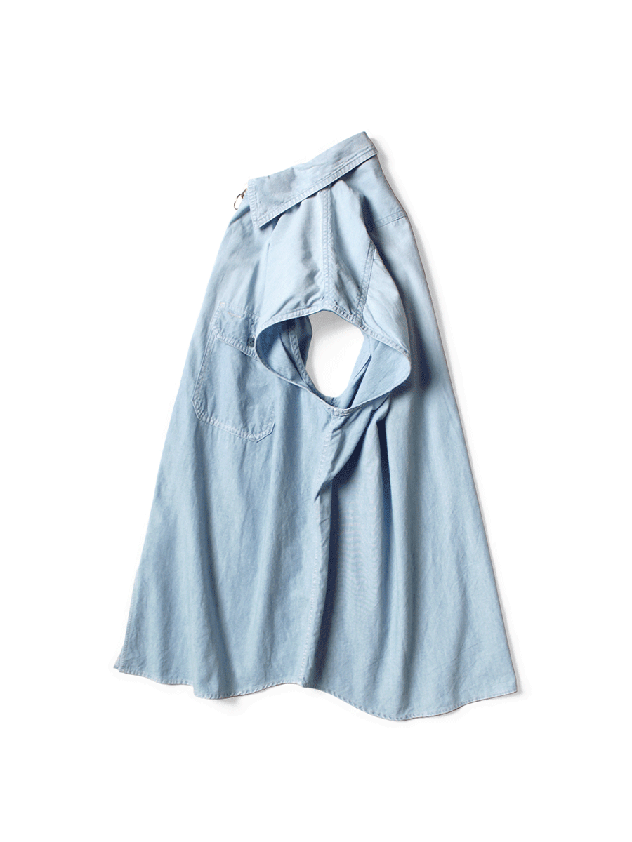 Chambray Sleeveless Zipper Work Shirt
