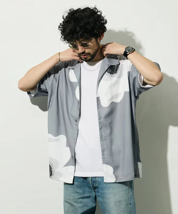 Open Collar Big Pattern Short Sleeve Shirt / Big Silhouette