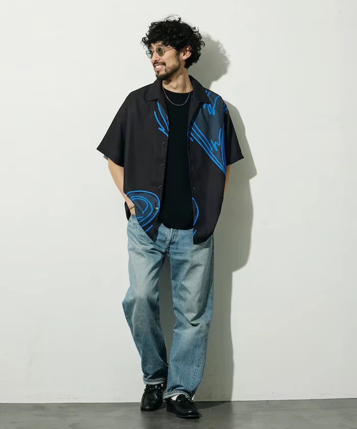 Open Collar Big Pattern Short Sleeve Shirt / Big Silhouette
