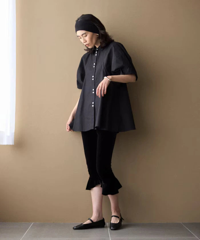 Switching Design Balloon Sleeve Shirt / 5-Minute Sleeve Blouse [Limited Edition]