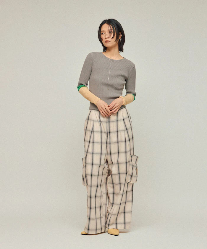 Functional material silk blend color block knit pullover / anti-pill / machine washable