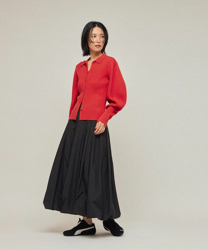 Functional material silk blend knit polo volume sleeve knit cardigan / anti-pill / machine washable