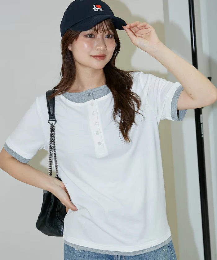 Layered Color Scheme Henley Neck T-Shirt Limited Edition