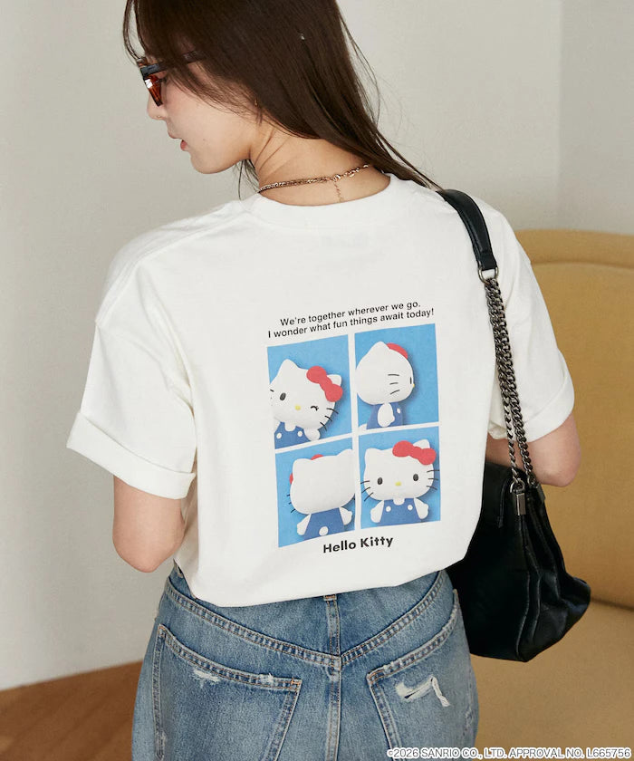 "HELLO KITTY" ID Photo style back print T-shirt limited edition