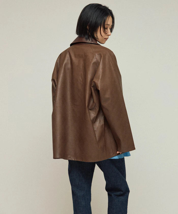 Oversized leatherette blouson / Mixed material switching