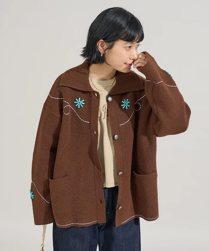 Western-Style Beaded Knit Cardigan