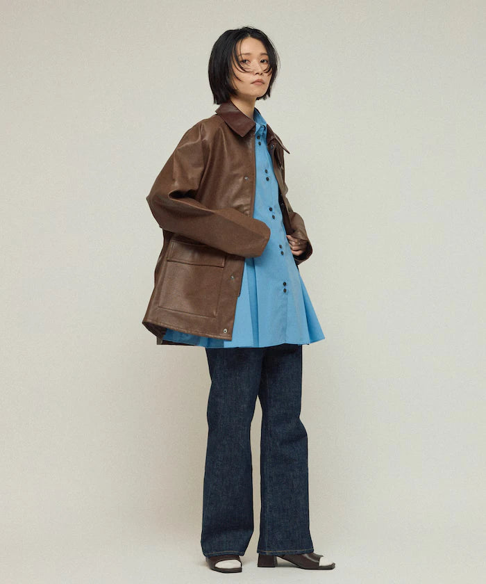 Oversized leatherette blouson / Mixed material switching