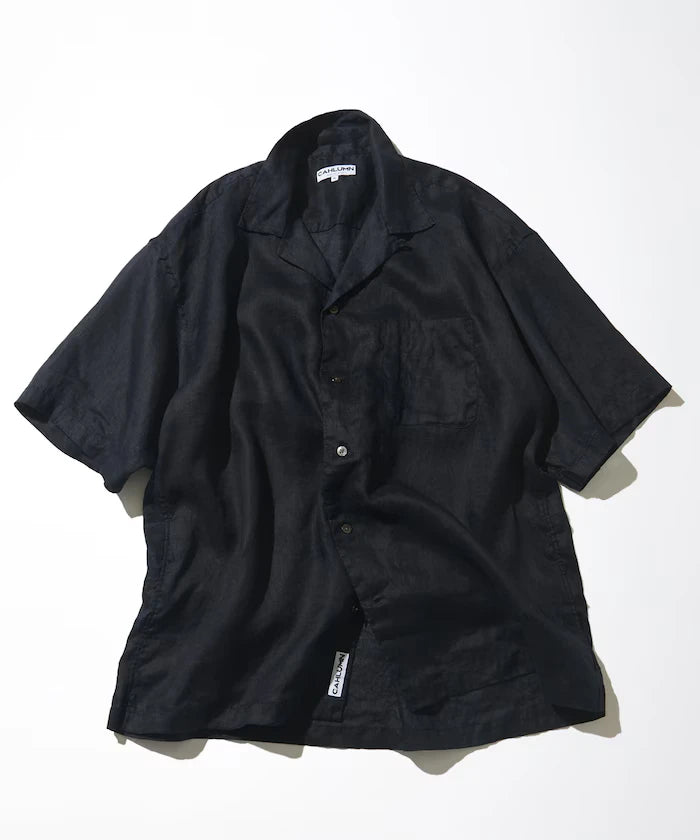 Linen Open Collar Short Sleeve Shirt