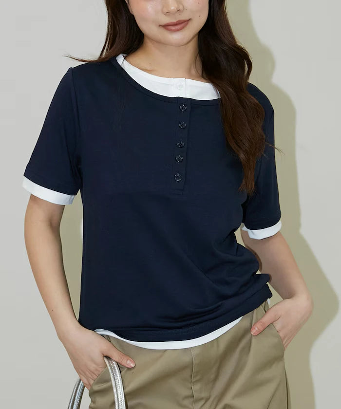 Layered Color Scheme Henley Neck T-Shirt Limited Edition