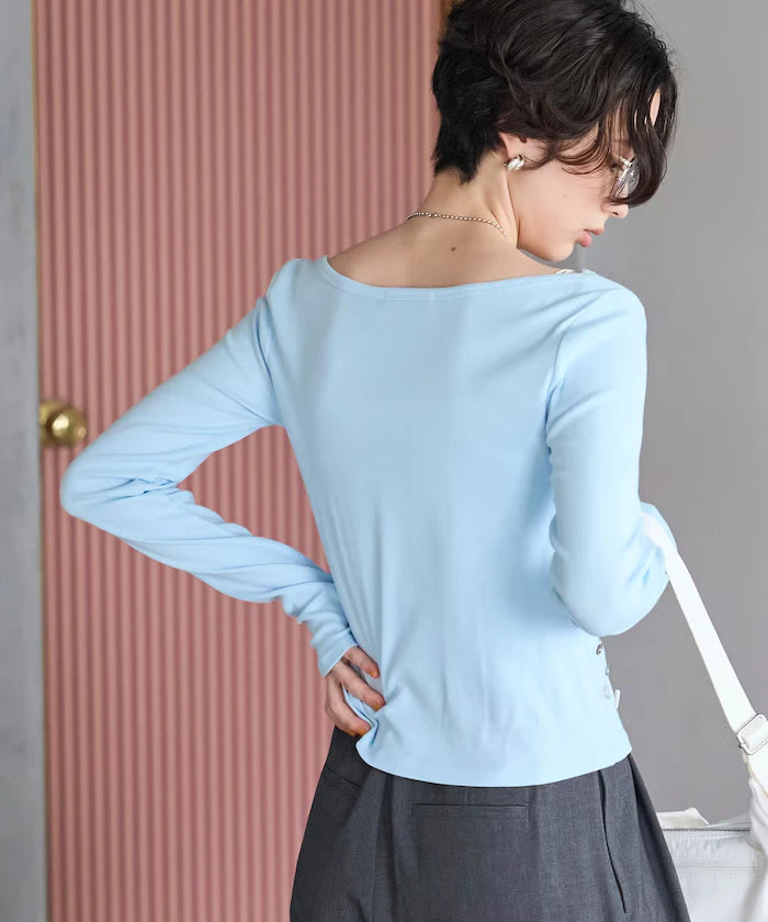 Many Button Cotton Modal Long Sleeve T-Shirt