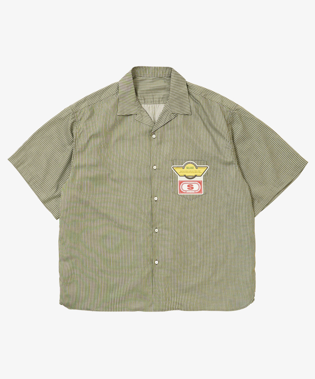 re-engineered overshirt short sleeve deadstock green stripe