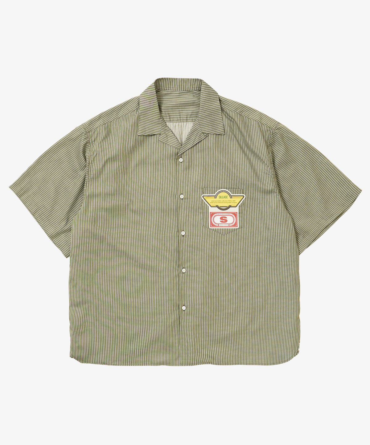 re-engineered overshirt short sleeve deadstock green stripe