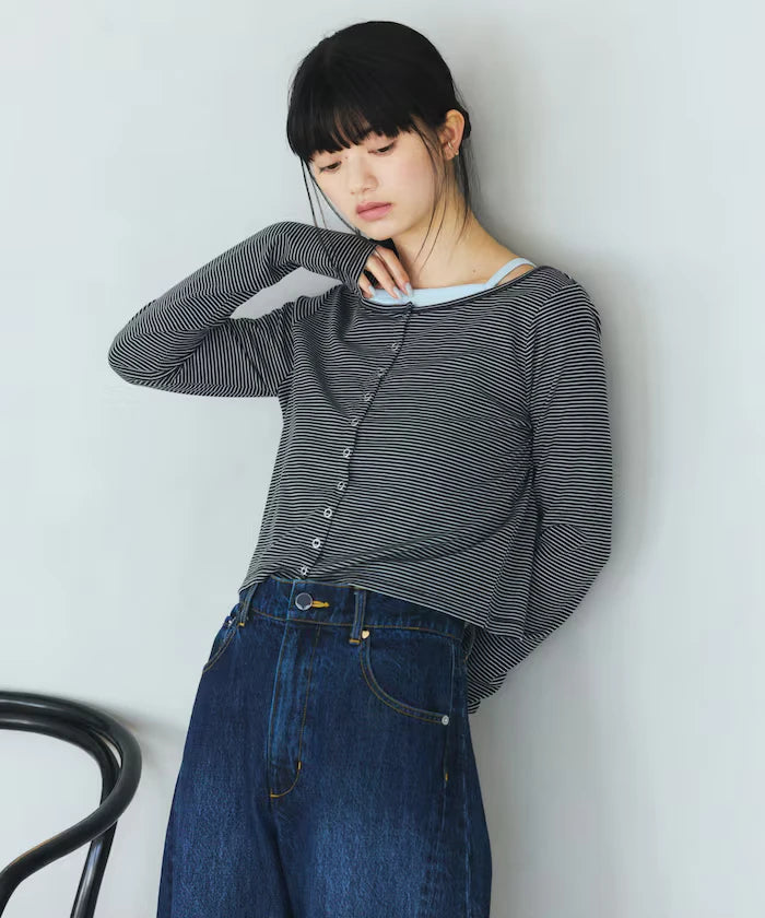 Layered Set Top / Striped Cardigan & Camisole